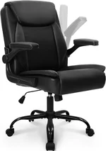 NEO CHAIR Office Desk Computer Chair Ergonomic Executive Mid-Back Leather Gaming Chair with Adjustable Flip-Up Armrests Wheels Swivel for Home Study Task (Jet Black)