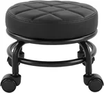 FURWOO Low Roller Seat PU Leather Rolling Stool with Wheels for Manicure, Mechanic, Home Office, Garage Shop Black