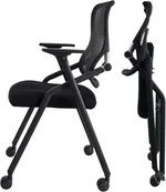 PRO, Stackable & Foldable Conference Room Chairs with 2X Thick Cushion, Lumbar Support, Armrest - Mesh Bouncing Back for Office Meeting, Conference, Training Room Chair 1 Pack