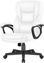 JUMMICO Executive Office Chair High Back Managerial Home Desk Chair, Adjustable Swivel Computer PU Leather Chair with Lumbar Support (White)