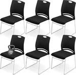 Suzile 6 Pack Stackable Waiting Room Chairs Stacking Church Guest Plastic Chairs with Sled Base for Conference Room Office Reception Dining Table Lobby Hospital Wedding Hotel (Black)