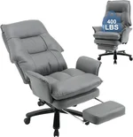 Big and Tall Office Chair 400lbs, Reclining Executive Office Desk Chair with Foot Rest, Heavy Duty Leather Office Chairs with Upholstered Backrest and Seat for Heavy People, Grey