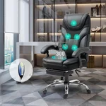 Massage Office Chair, Office Chair with Foot Rest, High Back Office Chair with Armrests, Ergonomic Home Office Desk Chairs, Executive Reclining Office Chair, Faux Leather, Adjustable Height (Black)