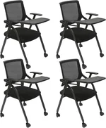Tablet Arm Chair with Caster Wheels, Ergonomic Mesh Bouncing Back, Guest Chair for Office School Classroom Training Conference Waiting Room