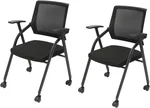 LOYALHEARTDY 2 Pack Waiting Room Chair, Conference Chair Set Mesh Back Guest Reception Arm Chairs Stackable Guest Chair with Wheels for Office Conference School Church, Office (NO Desktop)