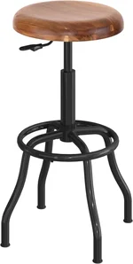 Seville Classics Modern Ergonomic Pneumatic Height Adjustable 360-Degree Swivel Stool Chair, for Drafting, Office, Home, Garage, Work Desk, Acacia Wood, Flat Seat