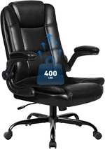 VITESSE Executive Office Chair with Flip-up Armrests, Big and Tall Leather Ergonomic Office Chair, High Back Lumbar Support Home Computer Desk Chair, Heavy and Duty Computer Chair (Black)