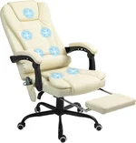 Vinsetto 7-Point Vibrating Massage Office Chair, High Back Computer Chair with Lumbar Support, Footrest, Reclining Back, Adjustable Height, Cream White
