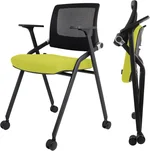 2 Pack Foldable Office Chairs with Wheels, Mesh Back, Arms and Portable - Folding Office Chairs for Conference Room Chair, Office Guest & Reception & Meeting Chair - (Green) 300 lbs.