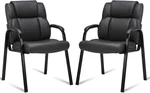 CLATINA Office Guest Chair with Padded Arms, Executive PU Leather Reception Chairs, Conference Lobby Chair for Boardroom, Waiting Room, Dining Room, Black, 2PK