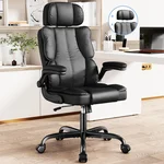 Executive Leather Office Chair, Computer Chair with Thick Cushion & Lumbar Support, Ergonomic Desk Chair with Adjustable Headrest & Armrests,Black