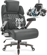 Big and Tall Office Chair 700lbs - Adjustable Headrest&Lumbar Support, 3D Flip Arms, Large Wheels &Heavy Duty Metal Base, Ergonomic High Back Computer Chair Desk Chair, Thick Padded Extra Wide Seat