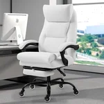 Bonzy Home Reclining Office Chair with Foot Rest, High Back Ergonomic Executive Chair with Footrest, Superior Quiet Wheels, Lumbar Pillow, PU Leather Height Adjustable Computer Desk Chair, White
