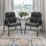 Sweetcrispy Waiting Room Office Guest Chairs Set of 2, PU Leather Big and Tall No Wheels Executive Office Chair with Padded Arms for Reception Conference Room Lobby