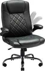 Executive Office Chair w/Flip-Up Arms Managerial Home Desk Chair w/Lumbar Support Adjustable PU Leather Ergonomic Computer Chair