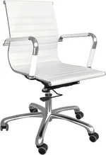 Fohfurniture PU Leather Tall Ribbed Executive Chair, Ergonomic Office Chair, Hotel Task Chair, Leather Height Adjustable Swivel Chairs, Conference Room Chair with Arms (Mid Back, White)