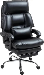 HOMCOM Overstuffed Executive Office Chair, Reclining Desk Chair with Swivel Wheels, Foot Rest, High Back, Thick Padded, PU Leather, 300 lbs, Black