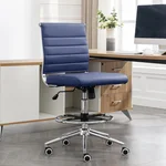 Okeysen Drafting Chair Armless Desk Stool, 400 LBS Ergonomic Leather Tall Office Chair with Adjustable Foot Ring, Modern Standing Desk Chair with Ribbed Mid Back, Swivel Rolling Drafting Stool.