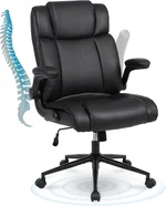 Executive Office Chair with Thicken Flip-up Armrest, Ergonomic Home Office Desk Chair with Lumbar Support, Upholstered Leather Mid-Back Computer Gaming Chair for Home/Office, Black