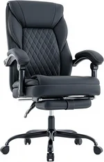 Executive Office Chair Big and Tall with Footrest and Pockets Ergonomic Home Computer Gaming Desk Task High Back PU Leather Adjustable Swivel Rolling Reclining