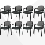 CLATINA Guest Reception Stacking No Wheels Desk Chair, Mesh Back Waiting Room Chairs with Arm Upholstered Fabric Seat and Ergonomic Lumbar Support for Office Conference School Church, Black (8 Pack)