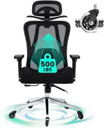 Office Chair 500lbs Heavy Duty Computer Chair for Heavy People, Ergonomic Mesh Office Chair, Big and Tall Office Chair with Wide Thick Seat Cushion, 3D Armrest, Adjustable Headrest & Lumbar Support