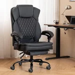 Ergonomic Office Chair with Footrest, Reclining Desk Chair with Leg Rest, Big and Tall 400 lbs Capacity, Executive PU Leather Foot Rest, Coil Spring Thick Cushion | Black