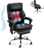 HOMREST Ergonomic Office Chair with 6-Point Massage & Heating, Adjustable Executive Desk Chairs with Retractable Footrest, PU Leather Home Office Desk Chair for Home & Office (Black)