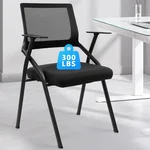 CLATINA Stackable & Foldable Office Chairs with Ergonomic Lumbar Support and Thickened Seat Cushion, Folding Mesh Fabric Reception Guest Chair for School Church Conference Waiting Room Black (1pk)