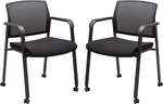 CLATINA Ergonomic Stackable Conference Room Paddle Chairs with Wheels and Streamline Arms for Meeting, School, Desk, Guest Reception, Waiting, Conference, Black (2 Pack)