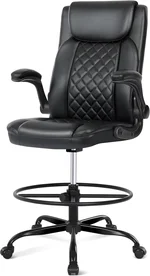 Misolant Drafting Chair, Tall Office Chair for Standing Desk, PU Leather Counter Computer Chairs with Adjustable Height, Rocking Function, 360° Swivel Wheels for Bar Office Black