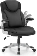 Giantex Executive Office Chair, PU Leather Ergonomic Desk Chair with Flip-up Armrests and Height Adjustable, Lumbar Support, High Back Swivel Computer Task Chair Work Chair for Home Office (Black)