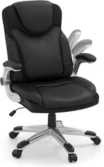 COSTWAY Executive Office Chair, Ergonomic PU Leather Computer Desk Chair w/Flip-up Armrests and Lumbar Support, 360° Swivel Task Chair with Rocking Function, High Back Home Office Chair (Black)