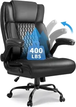 VITESSE Big and Tall Office Chair,Executive Office Chair with Flip up Armrest,Ergonomic High Back Computer Gaming Chairs Home Office 400lbs, Heavy Duty Chair with Lumbar Support（Black）