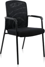 CLATINA Mesh Back Stacking Office Arm Chairs with Upholstered Fabric Seat and Ergonomic Lumber Support, Stackable High Back Guest Chair for Waiting Lobby Reception School Side Desk Banquet, Black