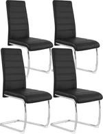 Office Guest Chair Ergonomic No Wheels, Desk Chair Armless Back Support Comfy with PVC Seat Back and Sled Base for Conference, Reception, Lobby Area, Meeting, Breakroom, Meta Frame, Set of 4, Black