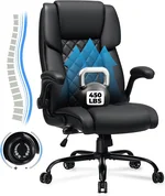 VANSPACE Executive Office Chair Big and Tall 450lbs Heavy Duty Desk Chairs with Adjustable Lumbar Support High Back Home Computer Leather Chair with Flip-up Armrests for Heavy People,Black