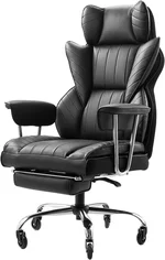 VEVOR Executive Office Chair with Footrest, 400lb Capacity Oversize Office Chair with Lumbar Pillow & Removable Armrests, Heavy Duty Ergonomic Chair, PU Leather Reclining Home Office Desk Chair, Black