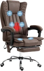 Vinsetto 6 Point Vibration Massage Office Chair, High Back Computer Chair with Heat, Adjustable Height, Reclining Backrest and Retractable Footrest, Coffee