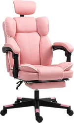 HOMCOM Executive Office Chair, Overstuffed PU Leather Reclining Computer Chair with Foot Rest, Headrest, Swivel Wheels for Home, Pink