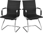 POWERSTONE Office Reception Guest Chair Set of 2 - Office Conference Desk Chair with No Wheels, Ergonomic Mid Back PU Leather Metal Base with Arms for Home Conference Meeting Waiting Room Lobby