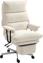 HOMCOM Large Overstuffed Office Chair with Lumbar Support, High Back Reclining Executive Corduroy Computer Desk Chair with Footrest, Swivel Wheels, Cream White