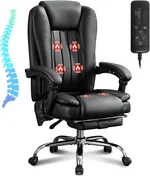 BOSMILLER Massage Office Chair with Heat and 6 Vibration Points, Executive Office Chair with Foot Rest and Padded Armrests, Reclining Backrest and Wheels