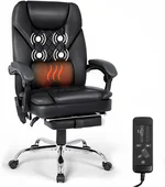 400lbs Executive Leather Office Chair with Ergonomic Design and Reclining Function - Comfortable Computer Desk Chair with Integrated Foot Rest-Sturdy & Black