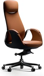 TOMU Top Grain Genuine Leather Executive Office Chair Brown, Luxury Office Chair with Aluminum Sturdy Base, High Back Ergonomic Boss Chair for Long Hours, Reclining and Rolling smoothly, (Brown)