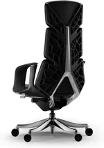 TOMU Genuine Leather Executive Office Chair Black - Luxury Modern Executive Desk Chair for Home and Office, Stylish Computer Chair, High Back with Headrest, Aluminum Base, Reclining and Comfy (Black)