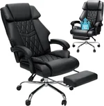 HOFFREE Office Chair Big and Tall 550lbs Reclining Office Chairs with Footrest Executive Extra Wide Seat Office Chair PU Leather Heavy Duty Computer Desk Chairs for Heavy People Black