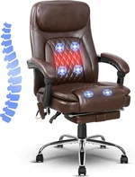 NOBLEMOOD 6 Point Massage Office Chair, Heated Executive Office Desk Chair with Vibrating Massage Function, 360°Swivel PU Leather Reclining Office Chair with Footrest, Height Adjustable