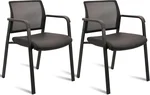 CLATINA Stackable Office Chair, Mesh Back Guest Chairs with Comfortable Leather Seat Arms Stacking Ergonomic Desk Chair No Wheels for Conference Waiting Reception School Stationary, Black, Set of 2