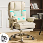 Ergonomic Executive Office Desk Chair with Adjustable Air Lumbar Support, Luxury Boss Chair with High-Back Leather Recliner, 3-Level Tilt Lock, 360° Swivel, Silent Wheels & Height Adjustment,Beige